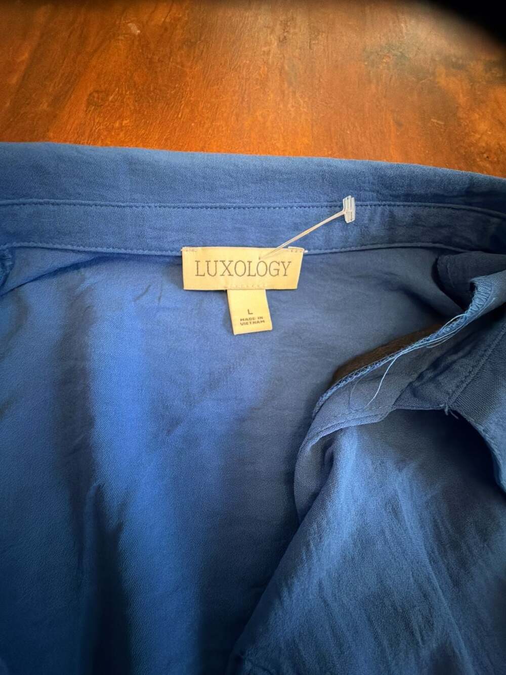 Luxology Blue Long Sleeve Belted Ruffle Hem Shirt Dress Size L - Picture 3 of 6